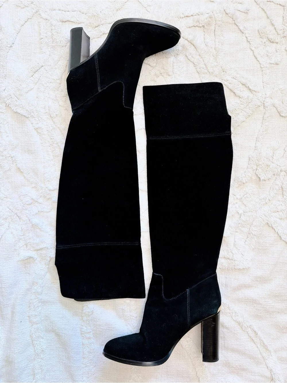 Michael Kors Black Suede Over-the-Knee Boots Size 10 Block Heel Gold Logo